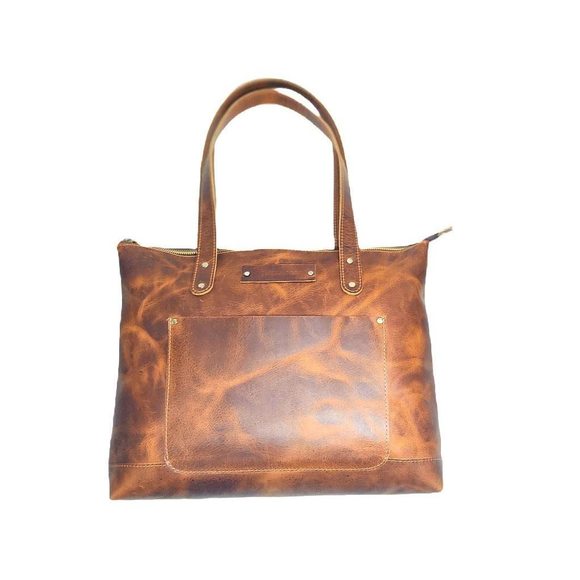 Handmade Unlined Full Grain Classic Leather Tote Bag Large Handbag >:) - Picture 1 of 5